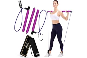 Viajero Pilates Bar Kit for Portable Home Gym Workout - 2 Latex Exercise Resistance Band - 3-Section Sticks - All-in-one Strength Weights Equipment for Body Fitness Squat Yoga with E-Book & Video