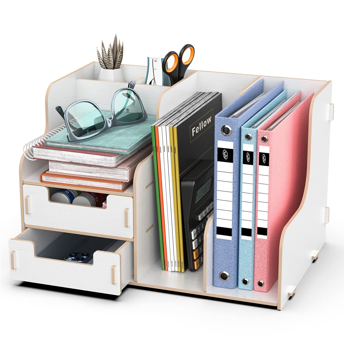 jopoo Office Desk Tidy Organiser Stationary Storage Maganize File Holder Desktop Document Rack for Books, Pens, and Notebooks