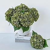 ZYTUYO 5 Pcs Silk Green Hydrangea Artificial Flowers - 20'' Faux Hydrangeas for Spring Indoor/Outdoor Home Decor &amp; Wedding Arrangement