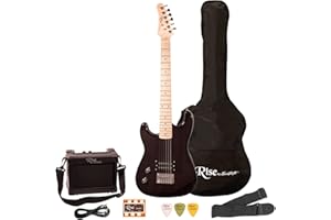 Rise by Sawtooth Left Handed 3/4 Size Electric Guitar Kit, Black