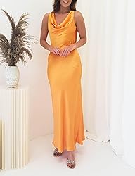 Satin Cowl Neck Sleeveless Backless Maxi Wedding