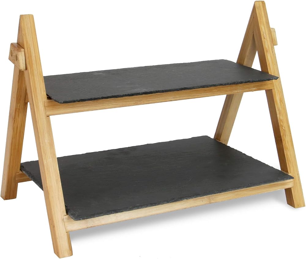Maison & White 2 Tier Slate Cake Stand Rustic Foldable Food Display
