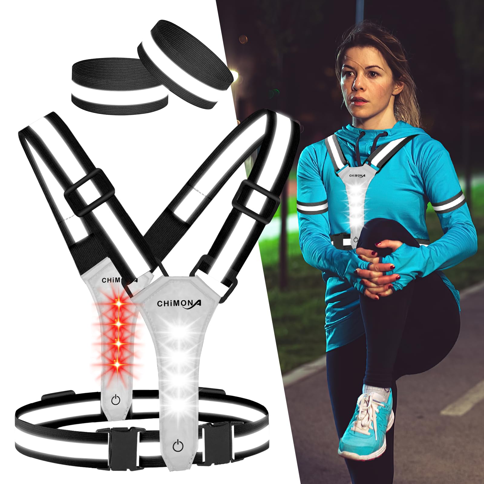 LuTuo LED Reflective Vest Running Gear, 360° High Visibility Running Vest with Adjustable Waist/Shoulder, USB-C Rechargeable Running Lights for Runners Night Jogging Running Dog Walking Cycling