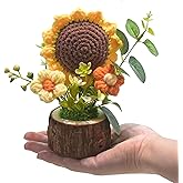 Tileafry Handmade Crochet Knitted Sunflower Bouquet Creative Knitted Potted Plant Mini Cute Home Desktop Decorations and Gifts for Friends, Lovers, Classmates