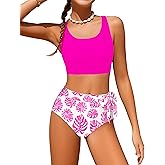 ADIRUN Girl Swimsuit Bikini Set Tropical Print Bathing Suit Two Piece Girls' Swimwear with Tie Side Knot 9-16T