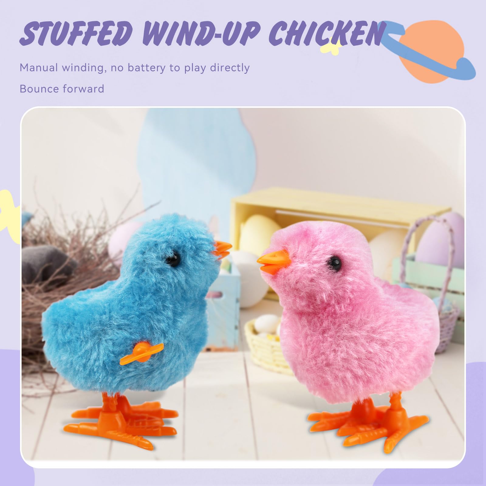2-PCS Chicken Plush Wind Up Toys for Kids and Toddlers Ages 1-3, Wind Up Easter for Easter Egg Fillers, Goody Bag Stuffer, Birthday Gifts - Soft Kawaii Baby Chick Toys