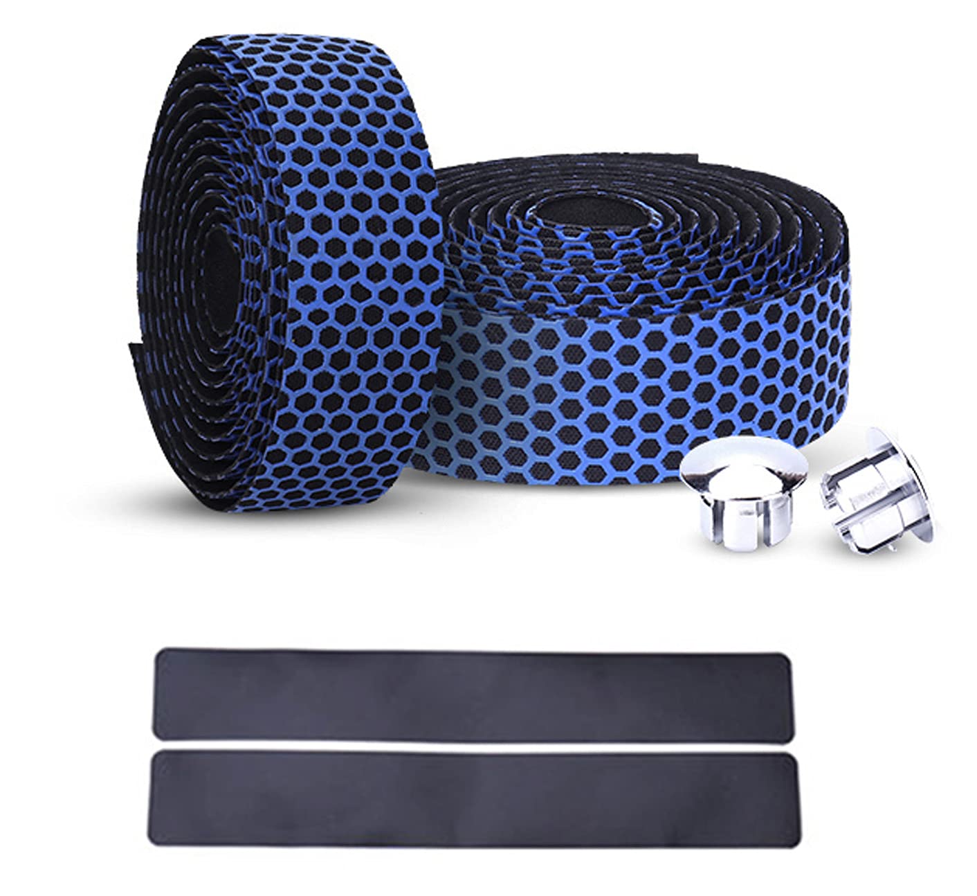 PLATT Road Bike Handlebar Tapes Bicycle Bar Tape Superior Breathable Hexagon Non-Slip Bike Handlebar Tape Bike with Bar End Plugs,Blue (2PCS Per Set)