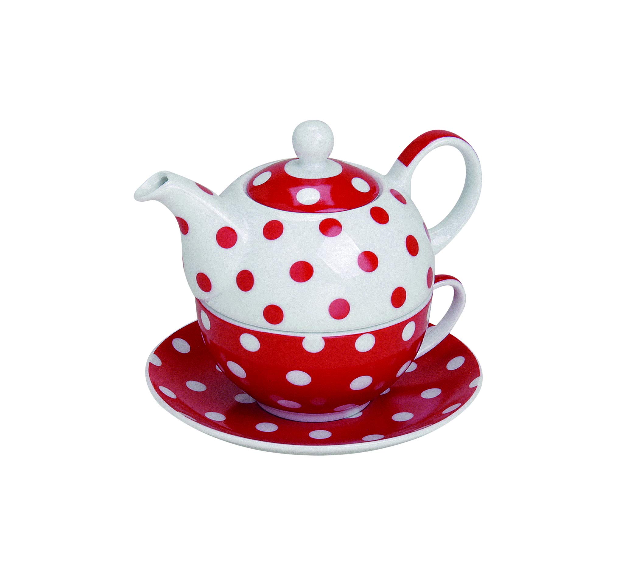 Teapot with Porcelain Mug with Tea Cup and Saucer Plate Set Red Spot 15x14 cm Tea for One Gift Set