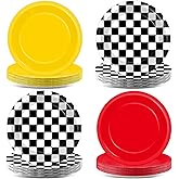 48 Pcs Racing Car Party Paper Plates for Race Car Birthday Party Supplies 7"Red Yellow Black White Checkered Disposable Plates Racing Themed Tableware for Kids Girls Birthday Baby Shower Decorations