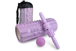 Zmarthumb 4 in 1 Foam Roller Set, Trigger Point Back Roller, Muscle Roller Stick, Massage Ball, Carrying Bag, Massage Roller for Deep Tissue Massage(Purple)