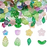 SUNNYCLUE 1 Box 120Pcs 8 Styles Green Glass Leaf Beads Bulk Crystal Flower Bead Tiny Spring Summer Leaves Plant Charms for Jewelry Making Earrings Necklaces Bracelets Pendants Adults Accessories