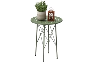 Outsunny 15.7" Round Garden Table with Floral Cut-Out, Steel Balcony Side Bistro Coffee Table, Outdoor Furniture with Adjusta