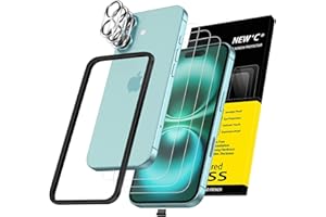 NEW'C 3x Screen Protector for iPhone 16 (6.1 inches)+ 3x Camera Lens Protector, Sensor Protection, Case Friendly Tempered Gla