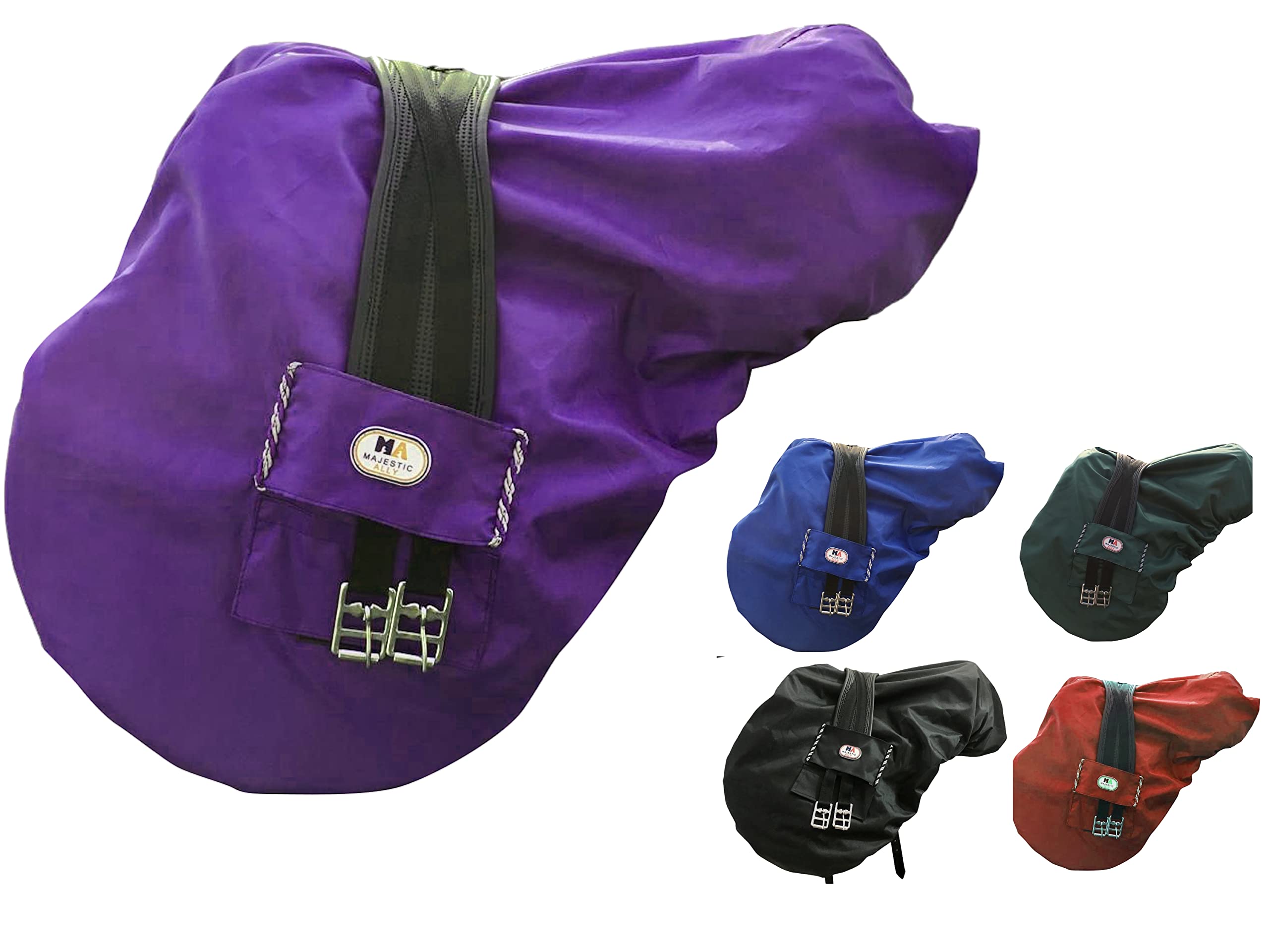 Majestic Ally Nylon Waterproof Fleece Lined Ride On English Saddle Cover-Multiple Color (Purple)