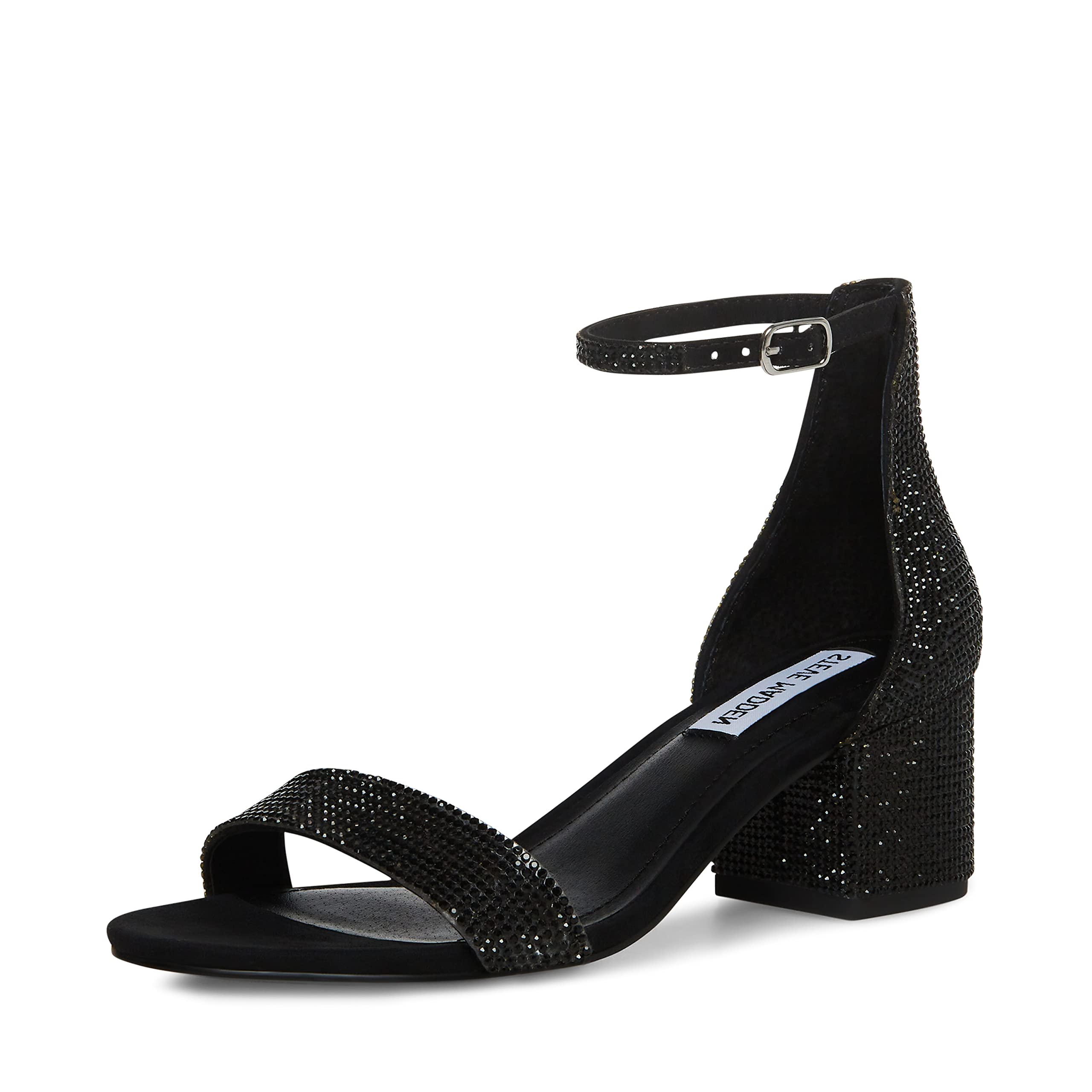 Steve Madden Women’s Irenee Heeled Sandal, Black Rhinestone, 11
