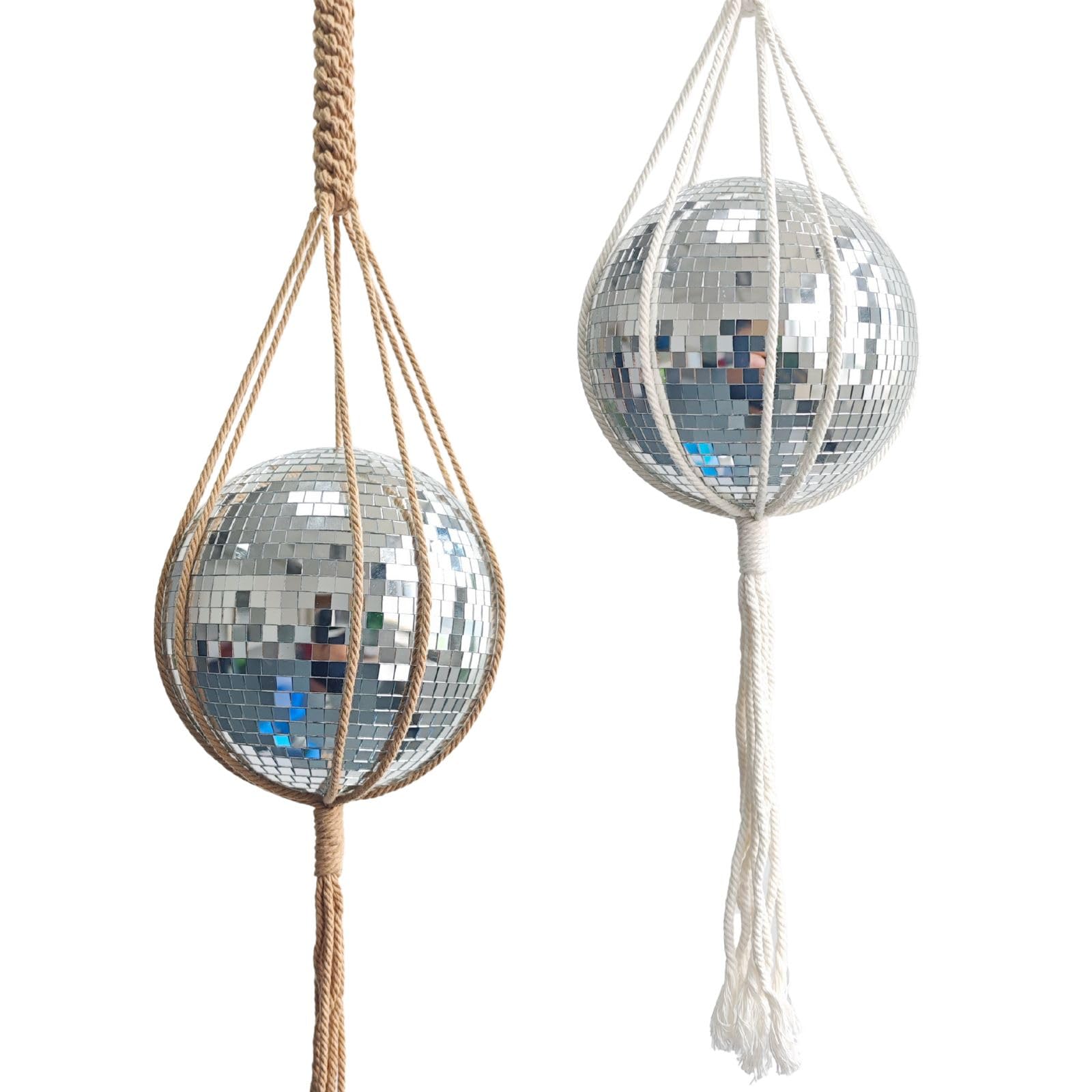Photo 1 of 2 PCS Disco Ball Hanging Decor,Macrame Sparkling Mirror Ornament Decor for Home Party, Handmade 6 Inch Boho Reflective Ball, Natural Cotton+Peach