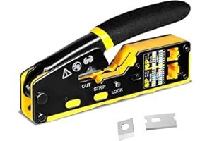 trophable RJ45 Crimp Tool Pass Through Crimper for RJ45 Connectors Cat6 Cat6a Cat5 Cat5e Connector Network Ethernet Crimper Tool with Mini Cable Stripper