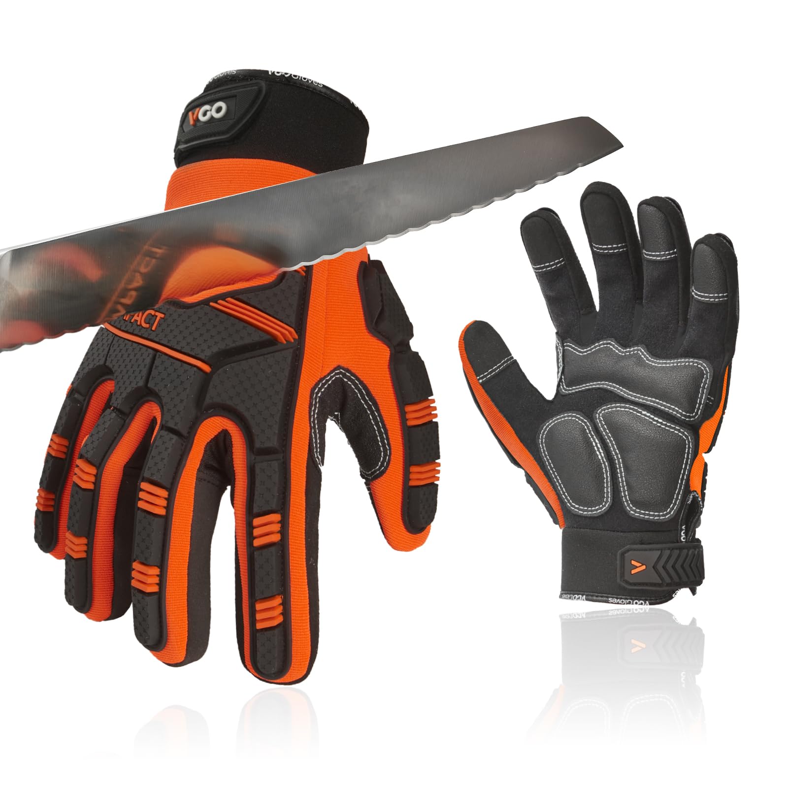 Vgo... Work Gloves Anti Cut Heavy Duty Touchscreen, Antivibration Gloves Protective for Warehouse Carpenter Forestry Working Trucker, 1 pair, Orange-SL9792IPA5, (SL9792IPA5) — image 1