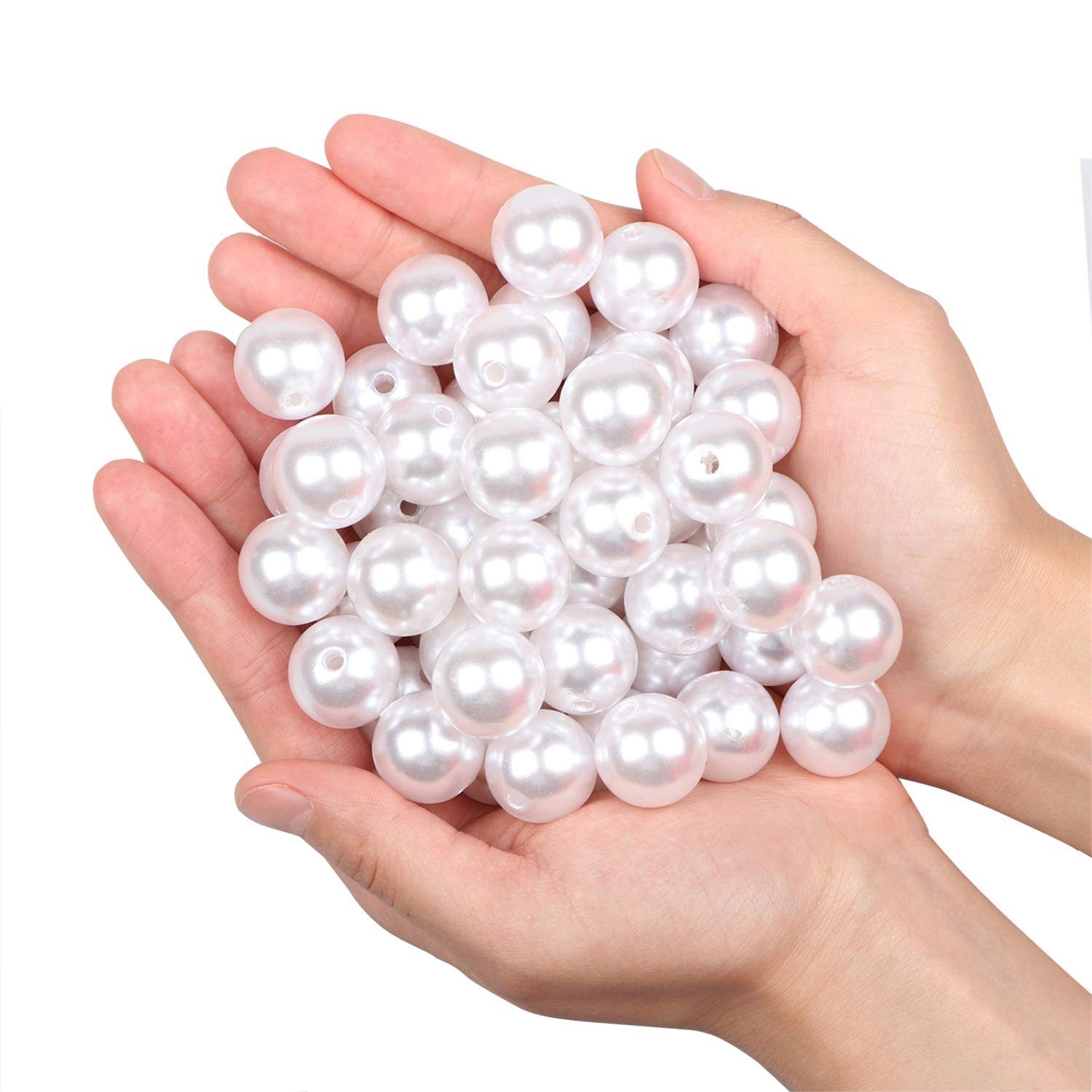 Yixuan Elegant Glossy Drilled Pearls Beads 45pcs 20mm Assorted Plastic Loose Beads for Jewellery Making, Vase Fillers, Candle Making, Table Scatter, Wedding, Home Decoration (White 20mm)