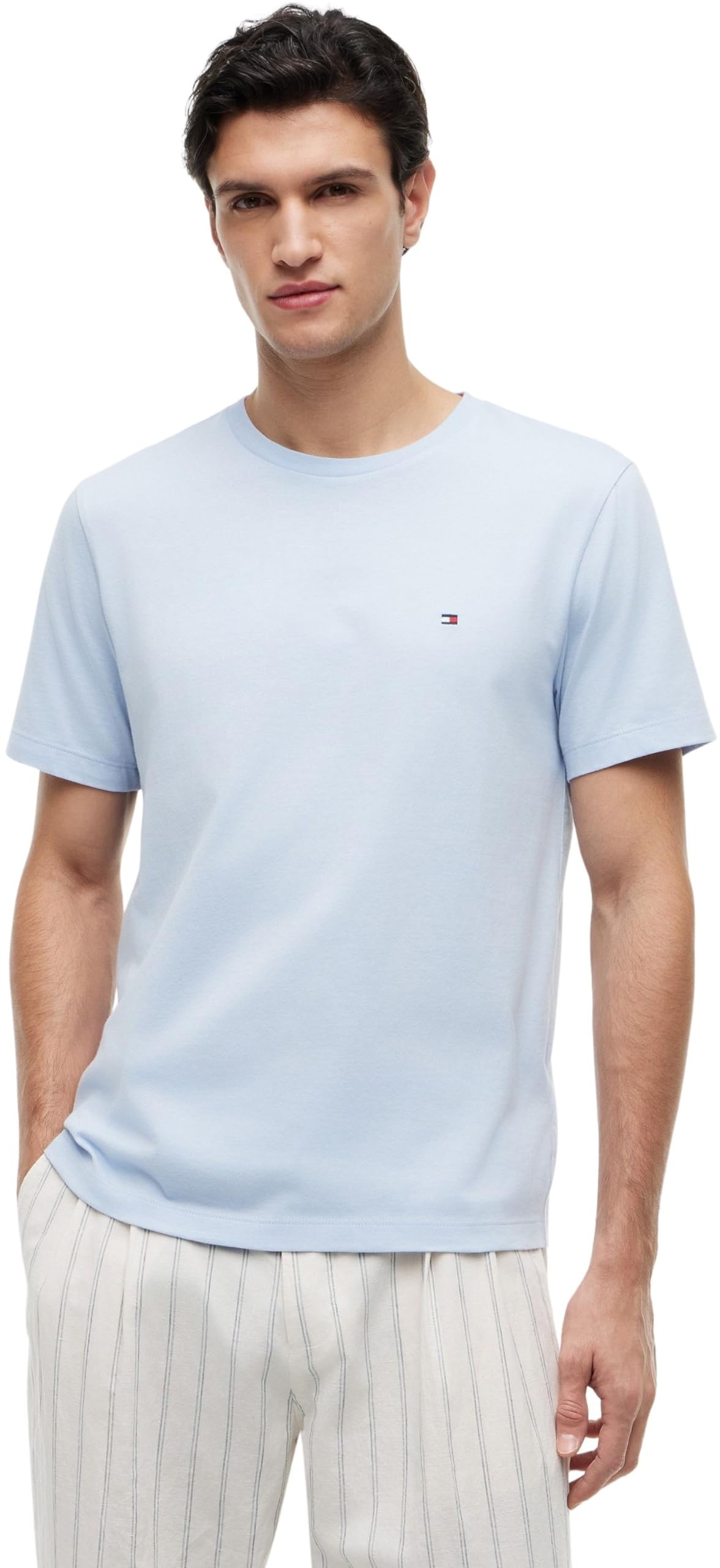 Tommy Hilfiger Herren T-Shirt Kurzarm Seasonal Solid Tee mit Rundhalsausschnitt, Blau (Sky Blue), L