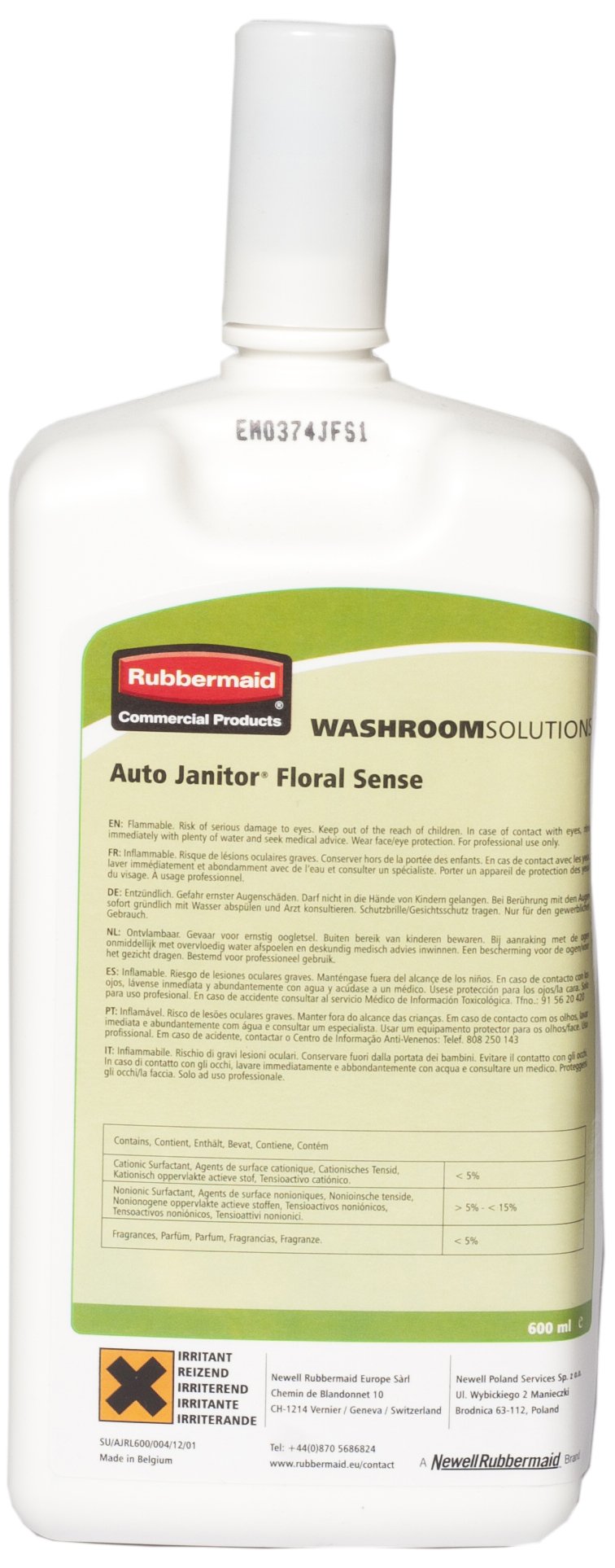 Rubbermaid Commercial Products R0420806, 600ml Floral Sense Cleaner Deodoriser Refill