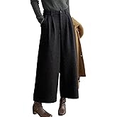 SOMTHRON Women's Fall Winter Wool Culottes Elastic High Waisted Loose Wide Leg Capri Cropped Palazzo Pants