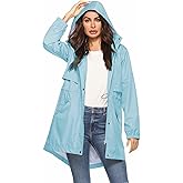 Avoogue Womens Raincoats Waterproof Cinch Waist Breathable All Weather Jacket Long