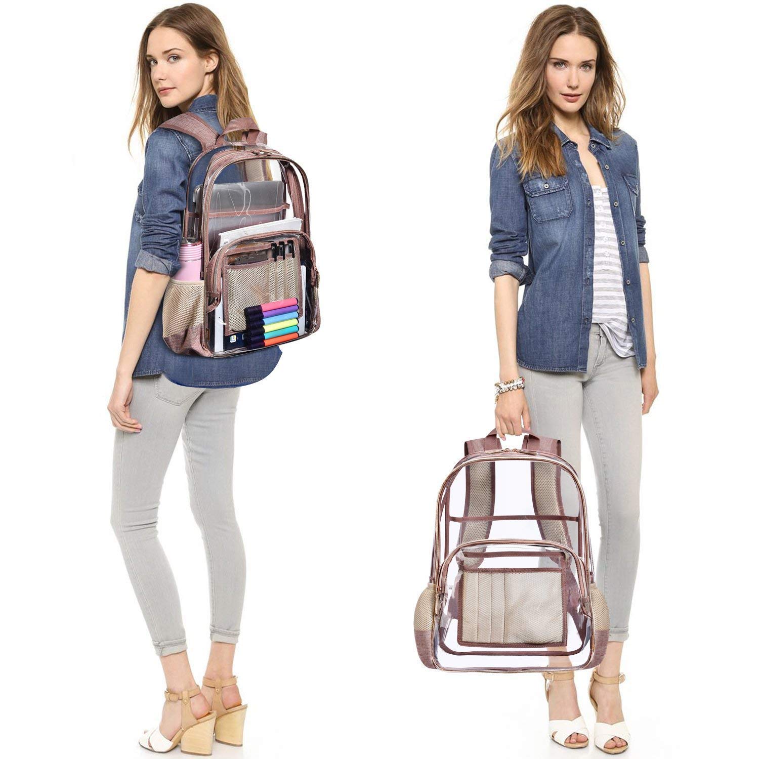 Mochila escolar transparente de gran resistencia y capacidad. Opción de colores.