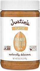 Justin's Classic Peanut Butter, Only Two Ingredients, No Stir, Gluten-free, Non-GMO, Keto-Friendly, Responsibly Sourced, 16oz