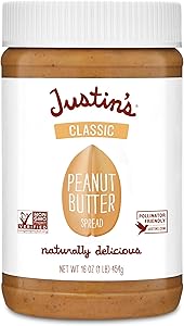 Justin's Classic Peanut Butter, Only Two Ingredients, No Stir, Gluten-free, Non-GMO, Keto-Friendly, Responsibly Sourced, 16oz