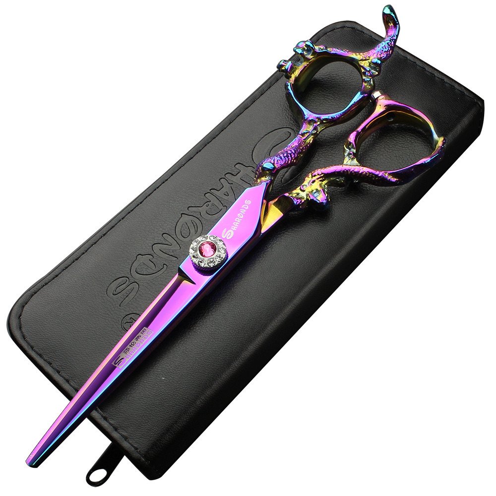 sharonds 6/7/7.5 Inch Hair Scissors Blue Gem Hair Scissors High-End Salon 440C Steel Barber Scissors (6-inch Cutting Scissors)