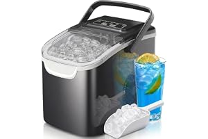 Crzoe Countertop Ice Maker,26Lbs/24H, 2 Ice Sizes, Self-Cleaning, Black | 8 Bullet Ice Cubes in 6 Mins,Ice Machine for Home&K