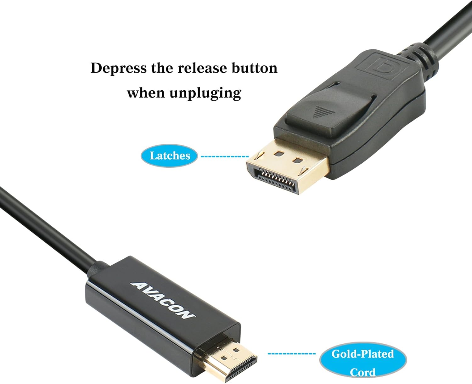 DisplayPort to HDMI 6 Feet Gold-Plated Cable, Avacon Display Port to HDMI Adapter Male to Male Black: Computers & Accessories