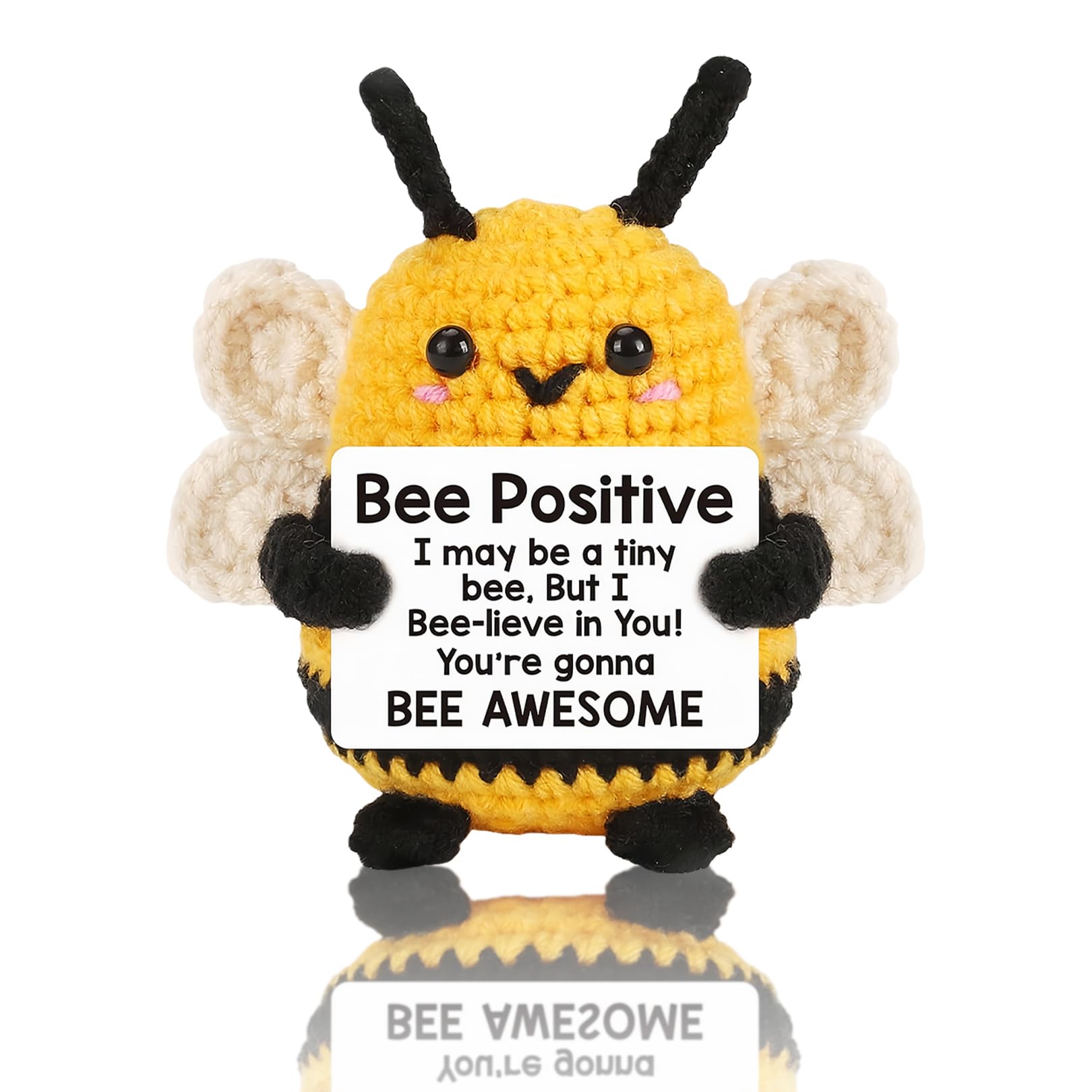 ALLGAYER Funny Positive Bee Positive Gifts Crochet Animals,Good Luck Gift, Emotional Support Crochet Gift for Women,Cute Mini Bee with Card,for Men/Womens/Friends Birthday Gifts Party Decoration