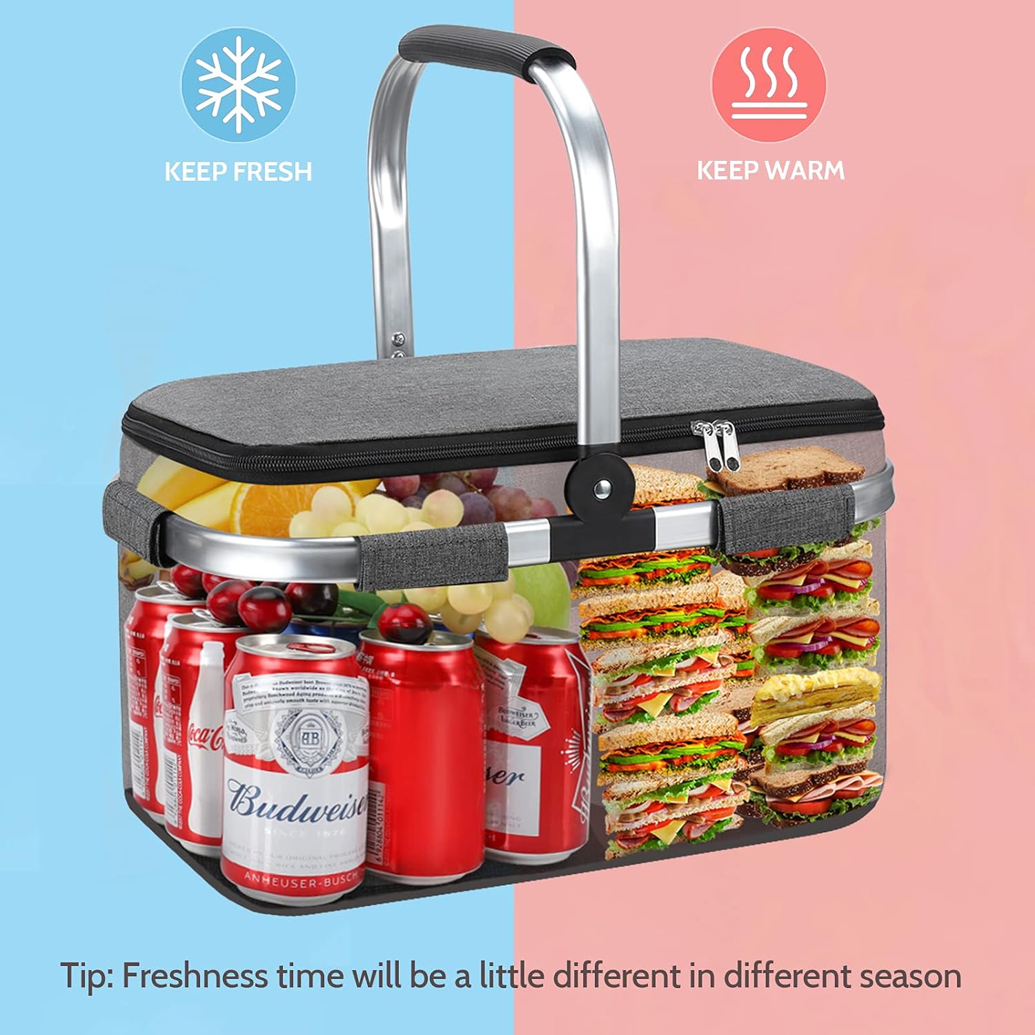 Pynhoklm Insulated Cooler Bag Portable Collapsible Picnic Basket Cooler with Sewn in Frame : Garden & Outdoor