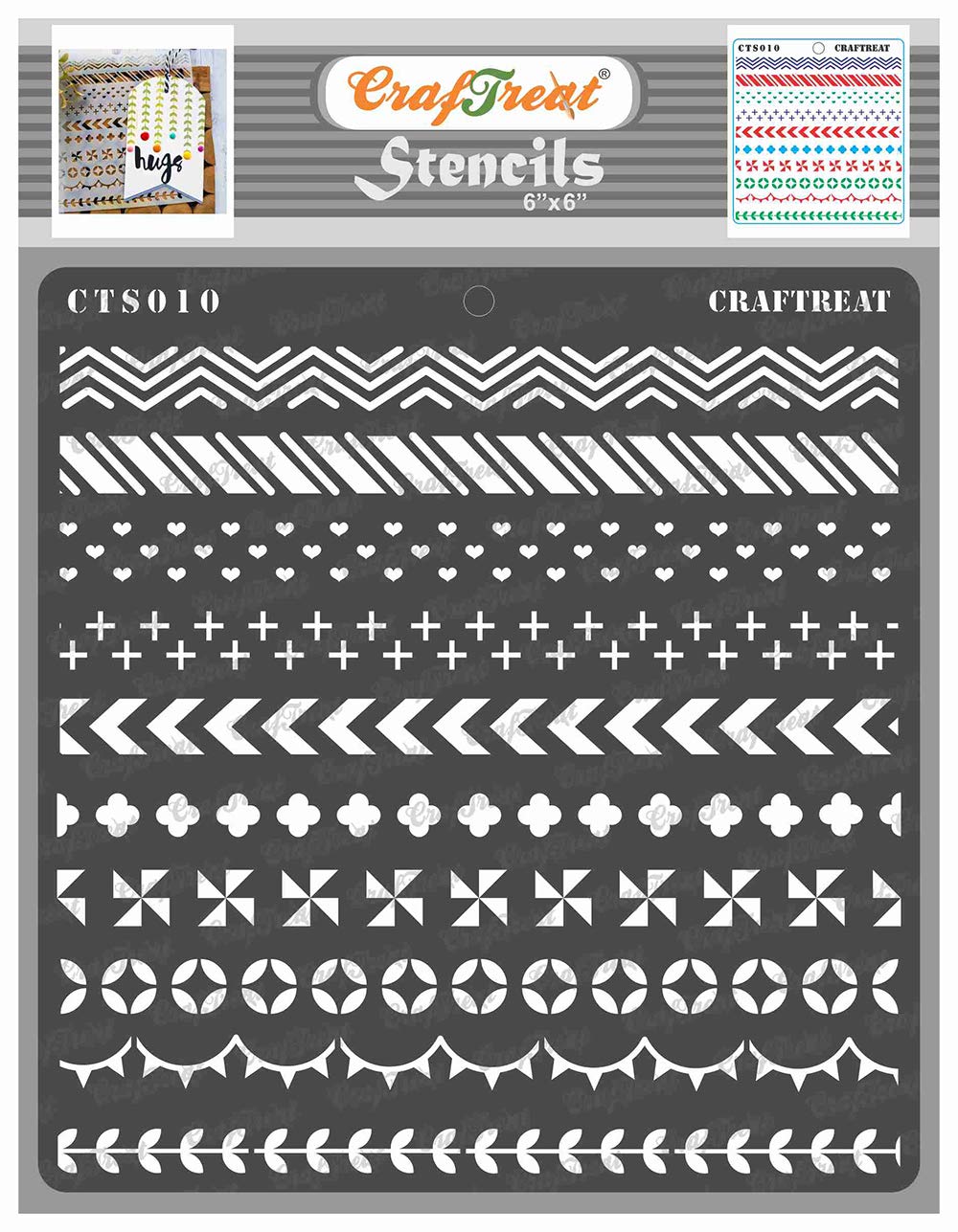 CrafTreat Reusable Border Stencils for Painting on Wood, Canvas, Paper, Fabric, Floor, Wall and Tile - Washi Tape - Size: 6X6 Inch - Pattern Stencils and Templates for Painting