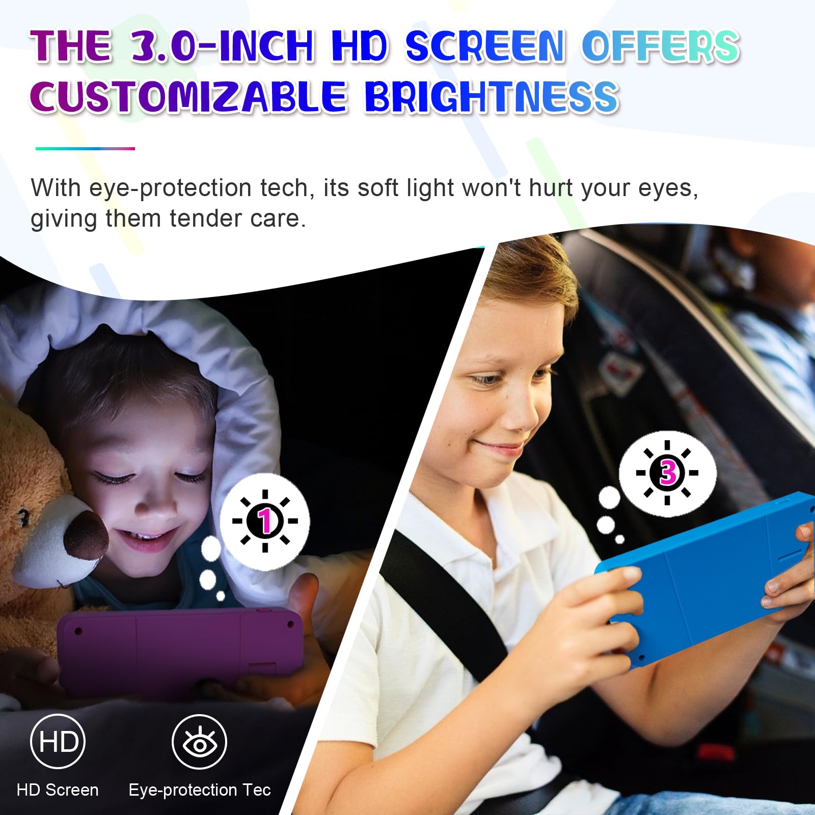 Handheld Game for Kids ，Built-in 220 32-bit Video Games, 3.0” IPS Screen, Rechargeable Portable Game , Travel Mini Arcade Electronic Toys Gift for Boys and Girls (Pink+Blue)