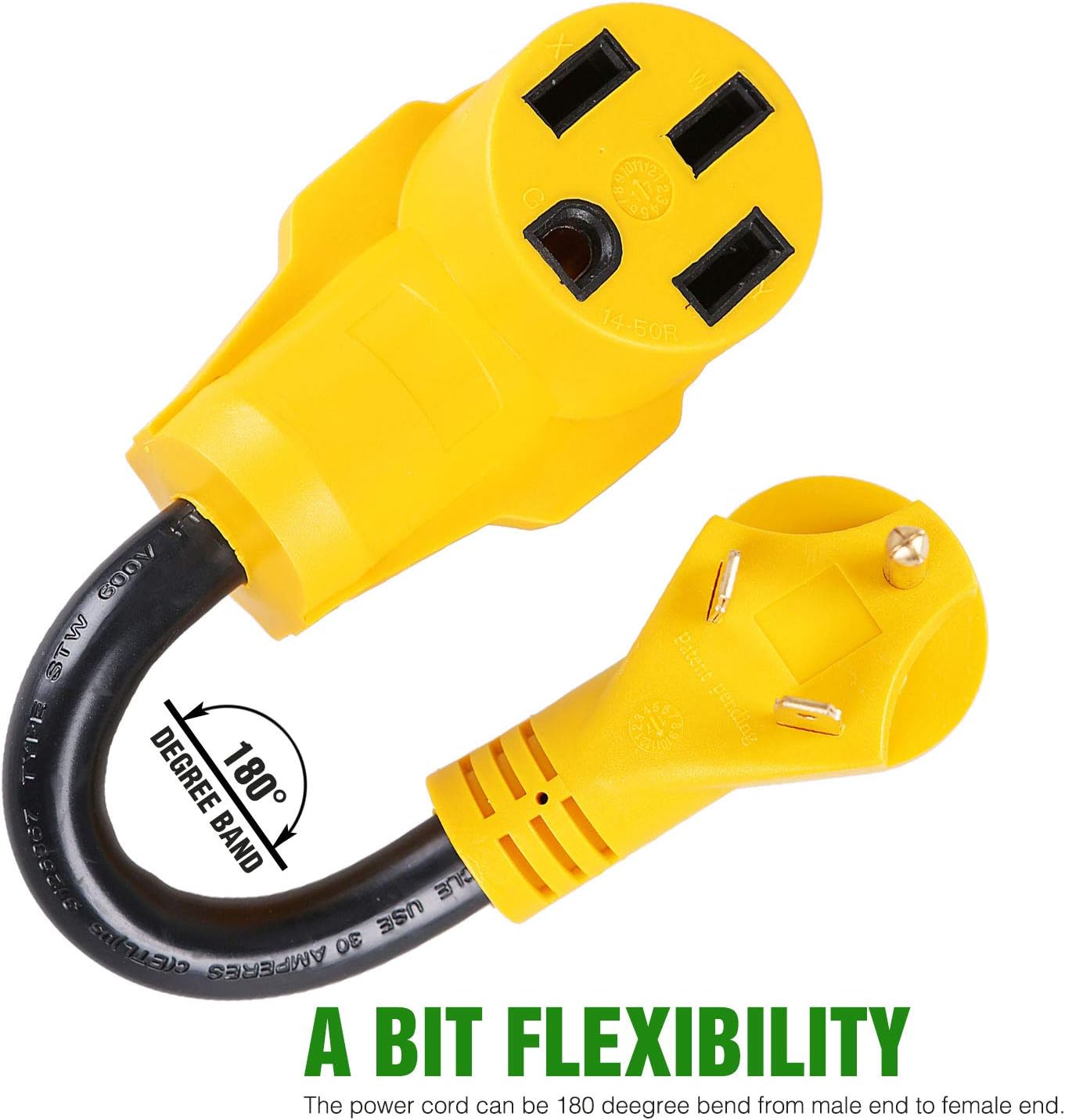 BrightHome 30 Amp Male to 50 Amp Female RV Power Cord, Heavy Duty Electrical Adapter with Dogbone Grip Handle, 30M/50F RV Plug Adapter, 12 Inches (125V/3750W): Automotive
