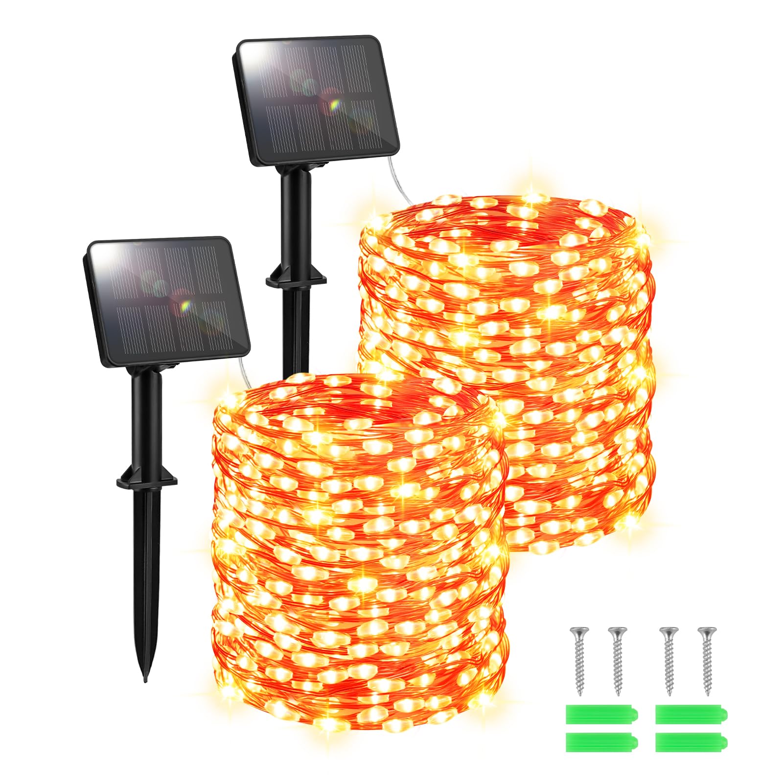 FFZZKJ Halloween Solar Lights Outdoor Garden Waterproof Total 240LED 12Mx2 Pack for Garden Patio Balcony Terrace Veranda Tree, Orange