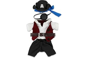 DolliBu Pirate Stuffed Animal Dress Up Costume Set - Pirate Shirt Belt Vest, Pants, Skull Pirate Hat, Eye Patch, Cute Teddy Bear Outfit - Small Fits 5 to 7 Inch Plush Toys