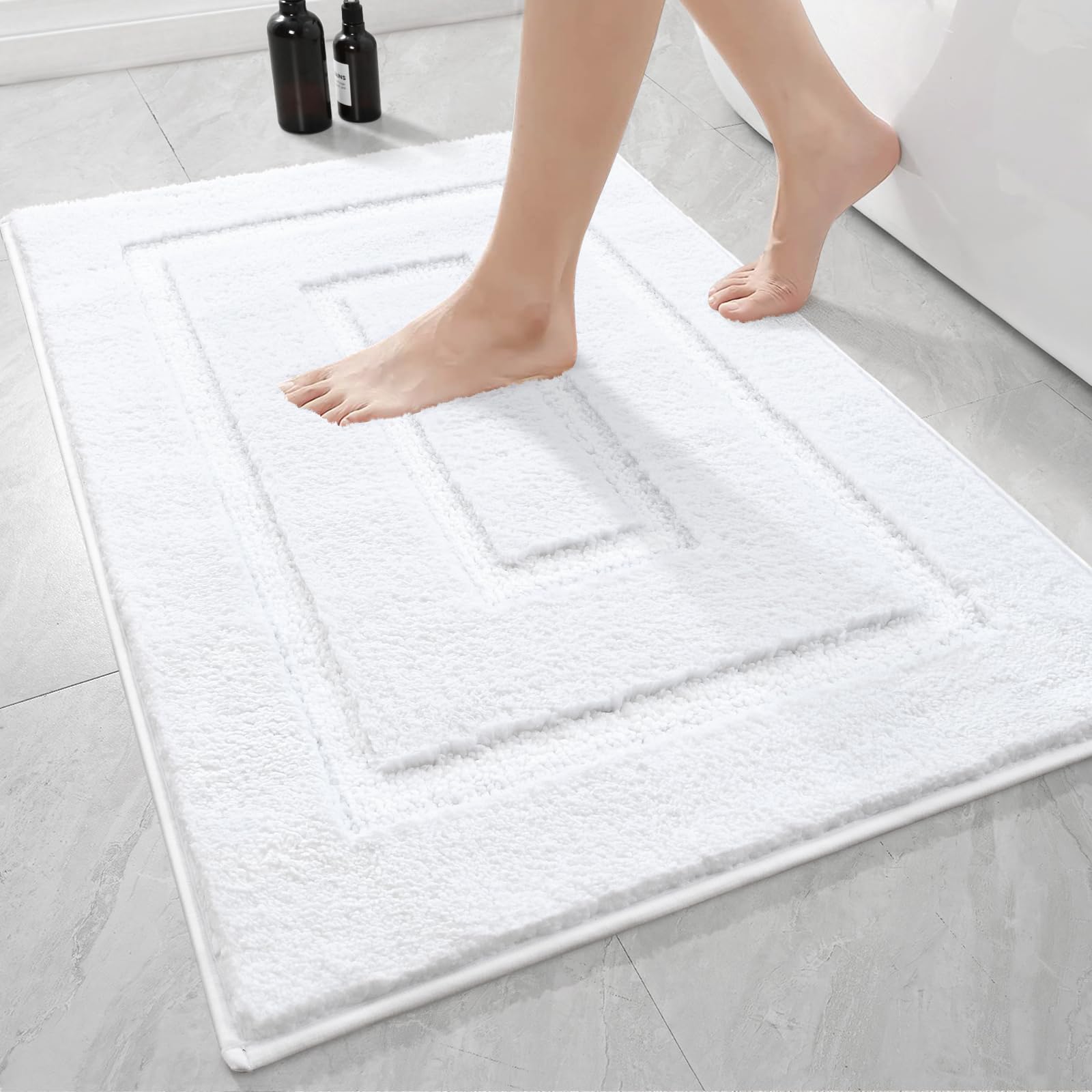 HOMORE Bathroom Rugs 24x36 Inch White Bathroom Runner Rug Non Slip Washable, Soft and Absorbent Bath Rugs, TPR Backing Bath Mat, Plush Bath Rug for Shower Floor