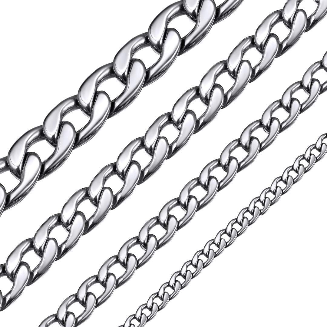 Mens Cuban Link Stainless Steal Chains Men Cuban Chain Choker, Silver-5mm Wide, 36cm