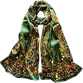 100% Mulberry Silk Scarfs for Women Floral Print Satin Long Scarf for Headscarf Hair Wraps Shawl with Gift Packed