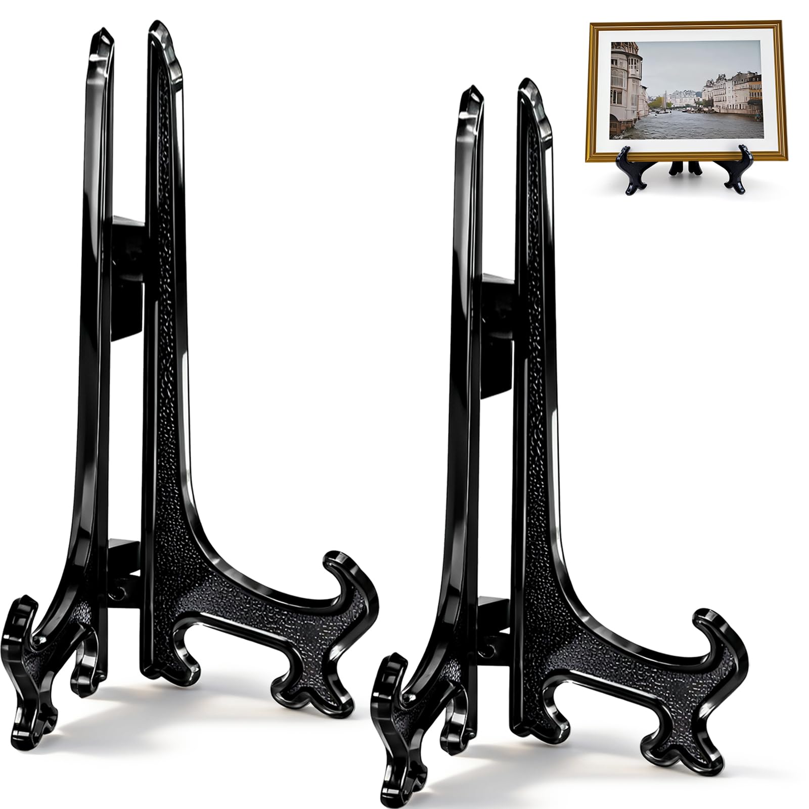 Funzhan 2pcs Black Plastic Acrylic Easels Fold Display Stand Plastic Picture Frame Plate Stands Holders Artwork Business Weddings - 9 Inch