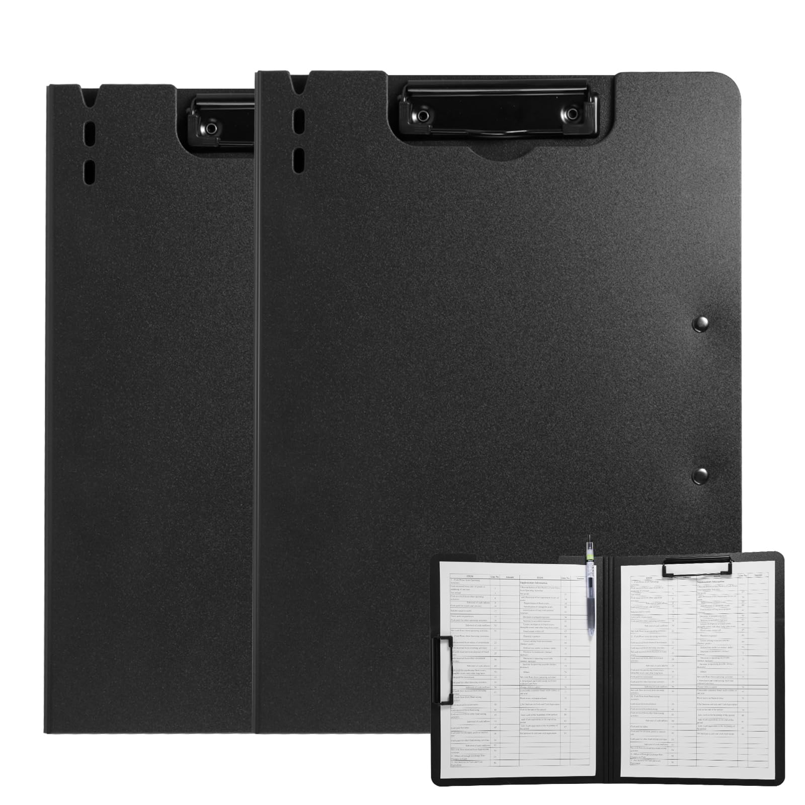 FRETONBA Clipboard A4 with Double Clips, 2 Pieces Foldover Clip Board with Cover, Plastic Document Folder, Lightweight Personal Organiser Suitable for School, Office, Industry, Black — image 1
