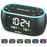 HOUSBAY Glow Small Alarm Clock Radio for Bedrooms with 7 Color Night Light, Dual Alarm, Dimmer, USB Charger, Battery Backup, 