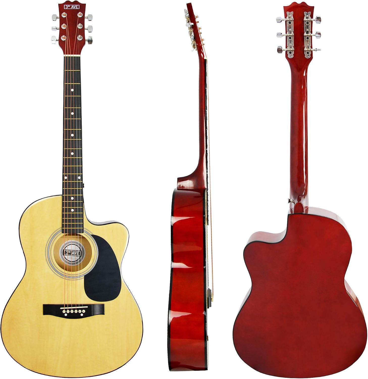 3rd Avenue Full Size 4/4 Cutaway Acoustic Guitar Pack Bundle for Beginners, 6 Months FREE Lessons, Bag, Strap - Image 3