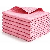 Microfiber Cleaning Cloths, 6 Pack Fish Scale Weave Kitchen Towels, Thick Absorbent Lint-Free Dish Cloths for Glass, Mirrors, Windows, Countertops, Reusable (Pink)