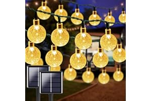 LORRYTE 2-Pack 64FT 100 LED Crystal Globe Solar String Lights Outdoor, Waterproof Solar Lights for Outside, 8 Lighting Modes Patio Decor for Garden Yard Porch Wedding Party(Warm White)