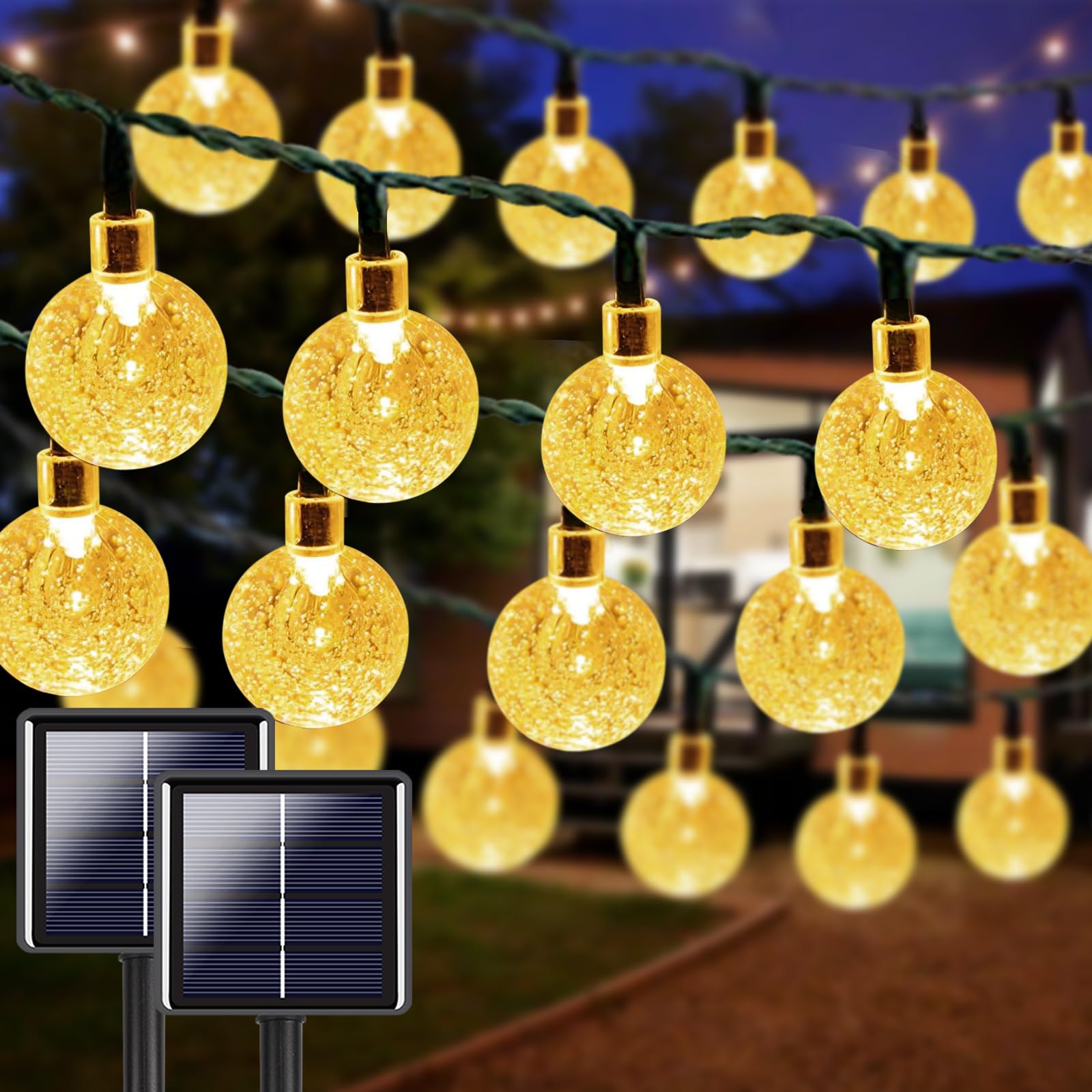 thumbnail image 2 of Mlambert 3-Color In 1 Dimmable Solar String Lights Outdoor, 96ft (2 X48ft) LED Patio String Lights With Remotes, 30 Bulb Sockets, Waterproof Shatterproof Hanging Lights For Cafe, Pergola- White Cord 2 of 10